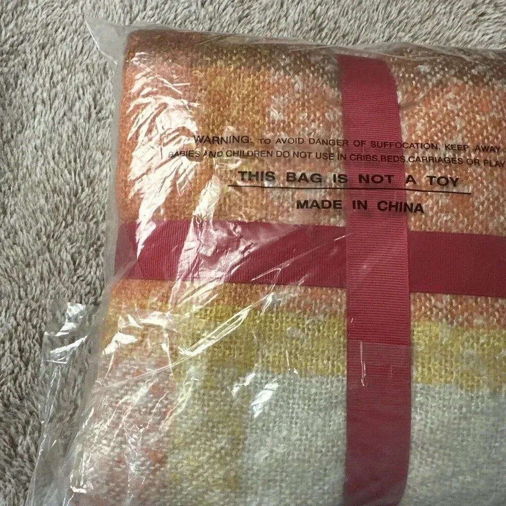 Orange Plaid Blanket Throw Acrylic Soft Reversible Dyed Fringed Bed Blanket f... - Picture 12 of 14